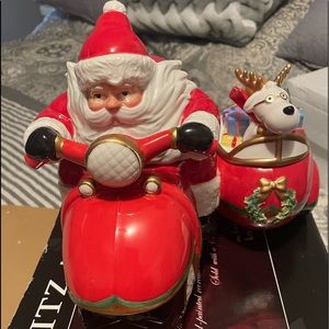 Fitz and Floyd Santa on a Motorcycle Cookie Jar limited edition rare Christmas